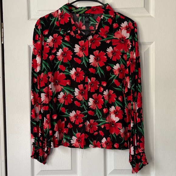 A Love Story Women’s Vibrant Floral Blouse in Black and Red - Picture 1 of 7